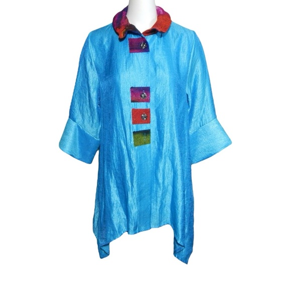 Damee Inc Lagenlook Cobalt Blue Art To Wear Wire Collar Topper Jacket Womens XL - Picture 1 of 6